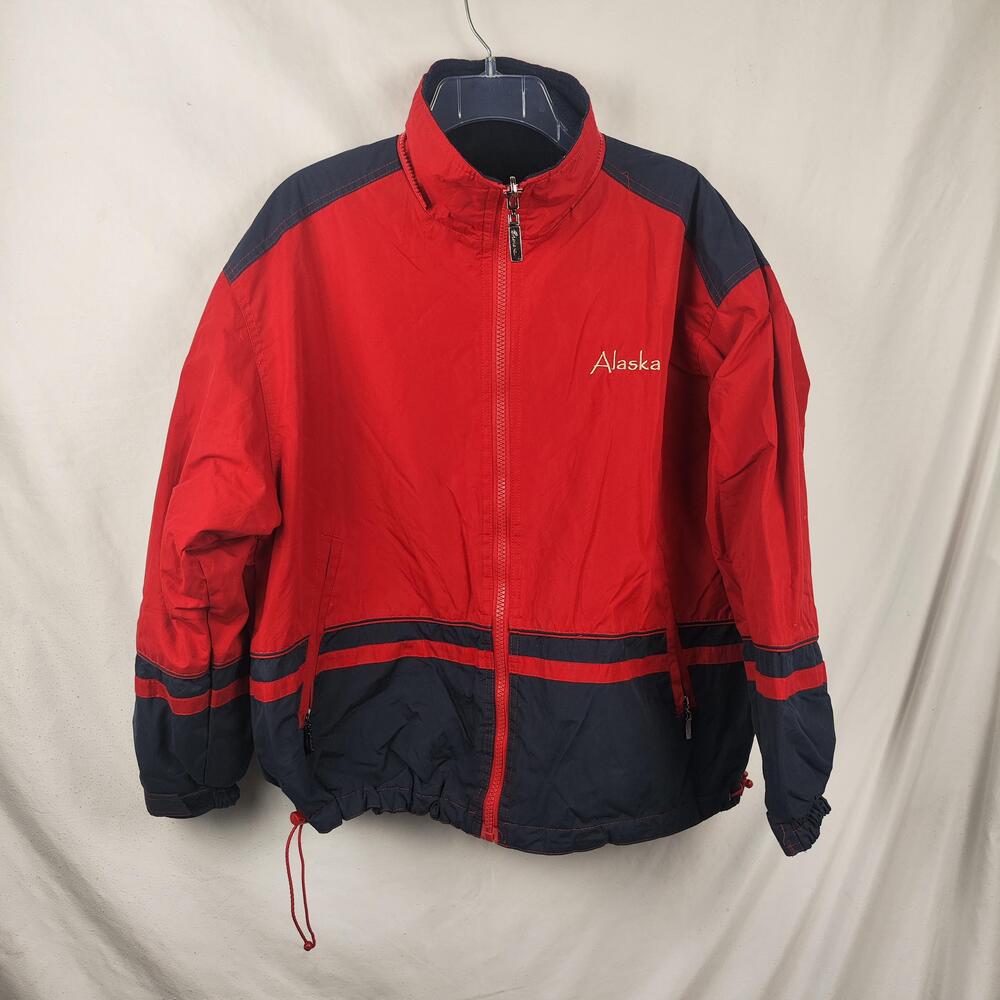 Generra Jacket Mens Small Red Navy Alaska Windbreaker Full Zip Pockets Striped